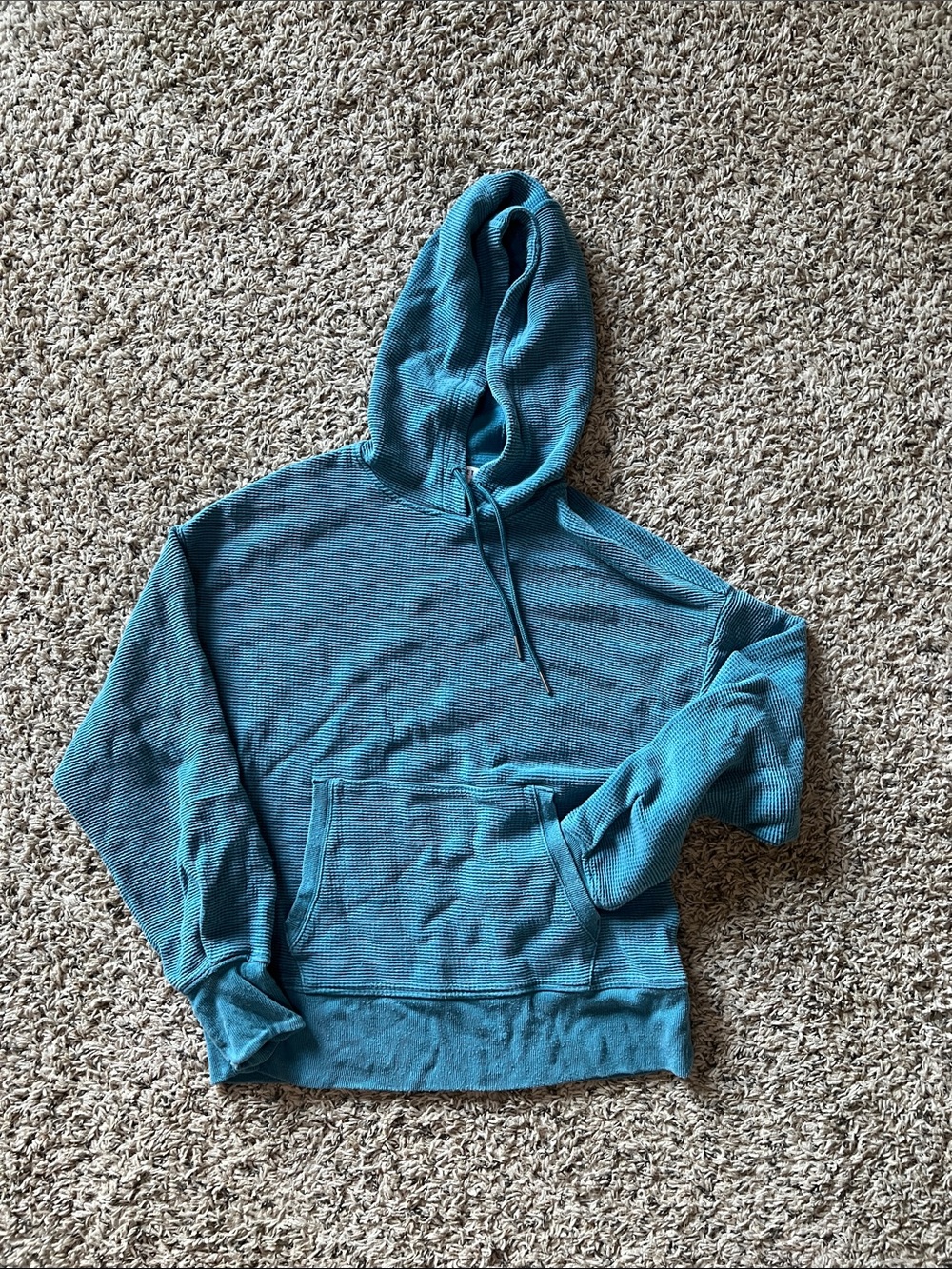Athleta Teal Waffle-Knit Hooded Pullover